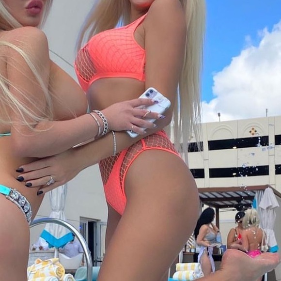 Neon Coral Agent Provocateur Fishnet Swimsuit - Picture 4 of 6